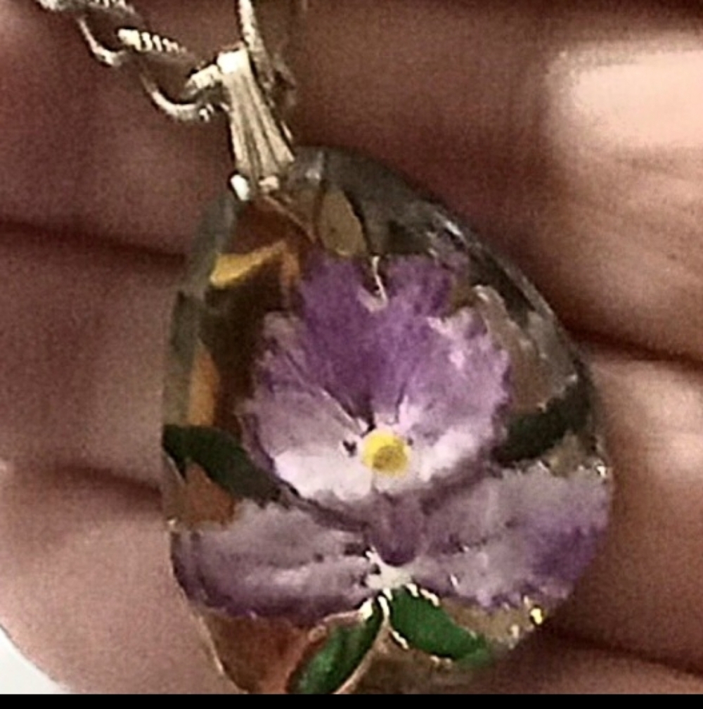 Art Glass Vintage Orchid Pendant Necklace